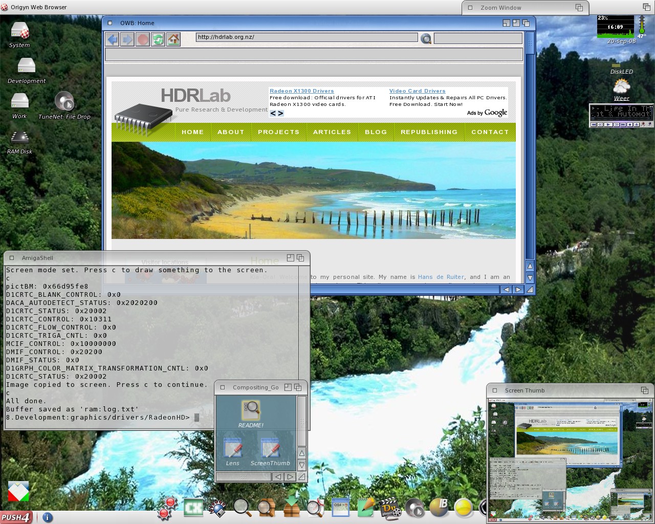 A screenshot of Amiga OS 4.1 showing the new compositing engine in action